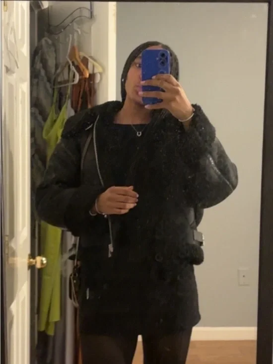 Zara Black Leather Sherpa Jacket - Picture 4 of 4